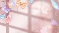 Pink desktop wallpaper, aesthetic butterfly design