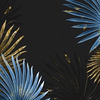 Tropical leaf background, black luxury design, social media post psd