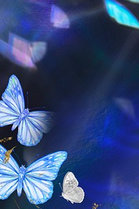 Dark background, aesthetic blue butterfly painting design