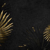 Black background, gold glitter tropical leaf, social media post