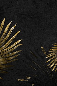Black background, gold glitter tropical leaf design