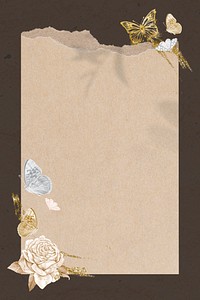 Brown paper frame background, gold glitter nature design psd
