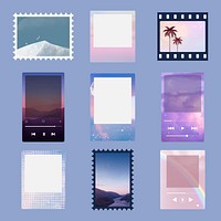 Pastel photo frames, nature design set vector