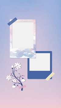 Purple aesthetic instant photo frame moodboard, pastel design psd