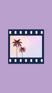 Purple aesthetic film strip mobile wallpaper, palm tree design vector