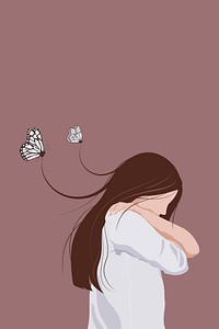 Lonely woman background, mental health illustration design