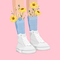 High top shoe background, flower design, feminine illustration 