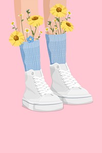 High top shoe background, flower design, feminine illustration 