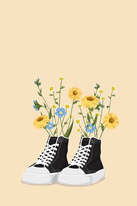 High top shoe background, flower design, feminine illustration 