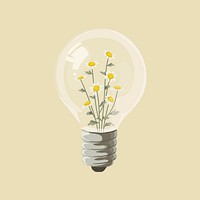 Flower light bulb clipart, mental health illustration design vector