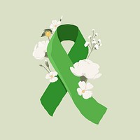 Green ribbon clipart, mental health awareness illustration vector