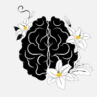 Brain flower clipart, mental health illustration design psd