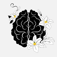 Brain flower clipart, mental health illustration design vector
