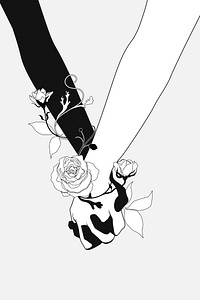 Holding hands background, black and white design