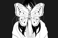 Butterfly on woman face background, black and white design vector