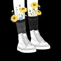 High top shoe background, flower design, feminine illustration 