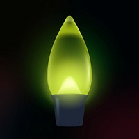 Green light bulb clipart, candle LED design, black background vector