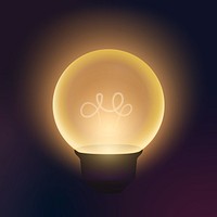 Glowing light bulb clipart, yellow design, black background vector