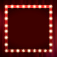 Theater frame, light bulb, red square design psd