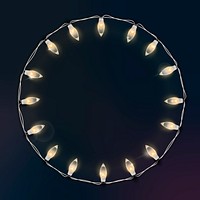 Fairy lights circle frame, black background vector