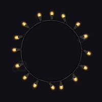 Fairy lights circle frame, black background psd