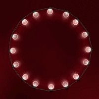 Festive lights circle frame, red background vector