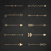 Gold arrow divider, vintage style vector set