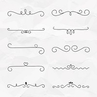 Doodle scroll divider, paper background vector set