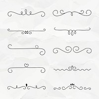 Doodle scroll divider, paper background psd set