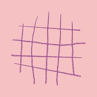 Purple grid doodle clipart, crayon texture, cute design psd