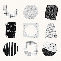 Black abstract shape stickers, simple design set vector