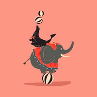 Circus elephant and seal on ball sticker design, cute animal illustration vector
