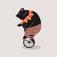 Circus bear sticker, unicycle design, cute animal illustration psd