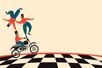 Circus bike riders background, retro character illustration vector