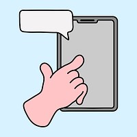 Hand using tablet clipart, social media doodle vector