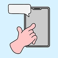 Hand using tablet clipart, social media doodle psd