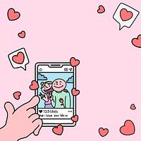 Couple doodle background, social media cartoon border frame