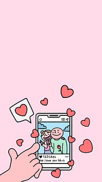 Couple doodle border mobile wallpaper, social media cartoon, 4k background