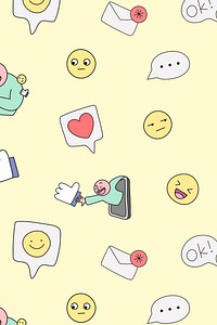 Yellow pattern background, social media emoticon doodle