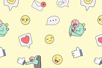 Yellow pattern background, social media emoticon doodle