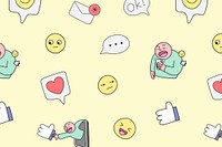 Yellow pattern background, social media emoticon doodle psd