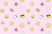 Pink seamless pattern background, emoticon doodle vector