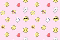 Pink pattern background, emoticon doodle psd
