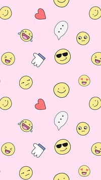 Pink pattern phone wallpaper, emoticon doodle background