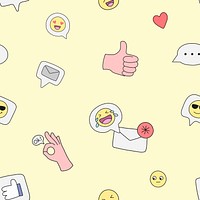 Cute pattern background, seamless emoticon doodle psd