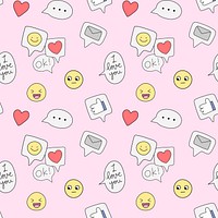 Pink seamless pattern background, emoticon doodle