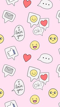 Pink pattern phone wallpaper, emoticon doodle background