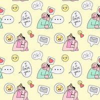 Valentine&rsquo;s background, seamless online dating doodle pattern vector
