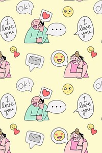 Valentine’s background, online dating doodle pattern