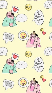 Valentine&rsquo;s iPhone wallpaper, online dating doodle pattern background